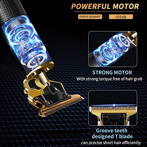 Hair Trimmer for Men, Electric Hair Clippers Cordless Beard Trimmer Shaver Electric T Blade Hair Trimmer, Zero Gapped Hair Clippers Cutting Grooming Kit with Guide Combs Ear Spoon Tool Set, Black.