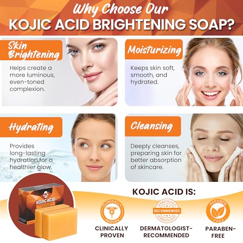 Perfecto Kojic Acid Soap Bar for Hyperpigmentation - All-Natural Kojic Acid Turmeric Bars - Can Reduce Dark Spots - Skin Soap with Vitamin C, Retinol, Collagen -100g x 2 Bars
