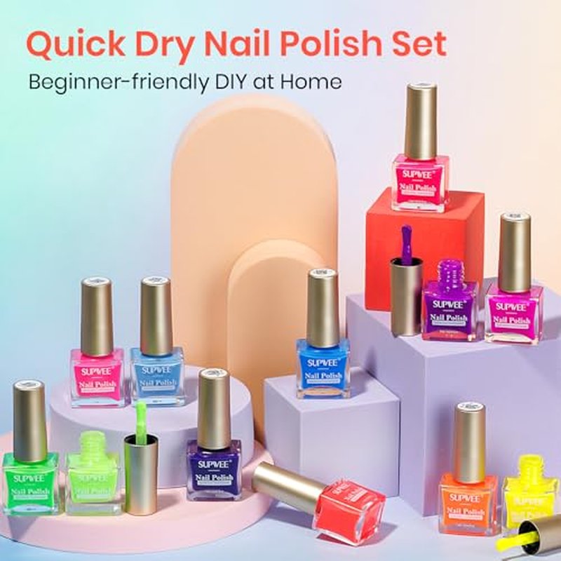 12-Color Neon Nail Polish Set - Quick Dry, No Lamp Needed