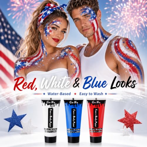 Red White Blue Face Paint 7.1 oz – Water Based 4th of July Makeup
