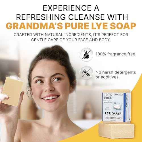 Grandma's Pure Lye Soap Bar by CLASSYONE ? Unscented Face & Body Wash Soap for Dry & Itchy Skin, Bundled with Wonder Wafers Baby Powder Air Freshener - 6.0 oz, Pack of 6