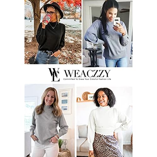 WEACZZY Women's 2026 Fall Fashion Casual Sweaters Mock Neck Long Lantern Sleeve Lightweight Knit Pullover Sweater Tops