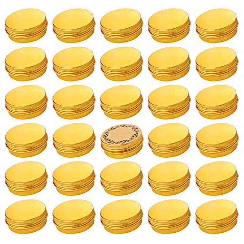 1 oz Gold Screw Top Aluminum Tins 32-Pack with Labels