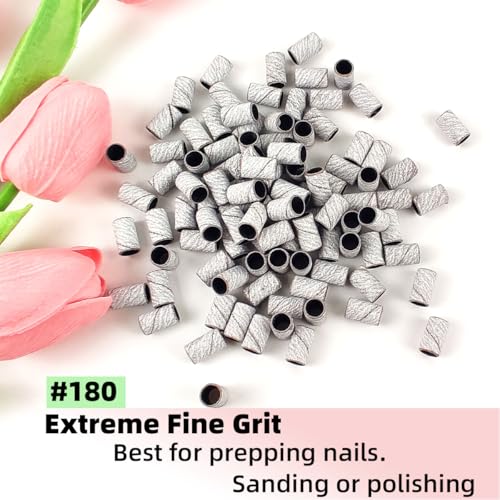 180-Grit White Nail Drill Sanding Bands Set - 100 Pcs with Mandrel, Fine Grit for Acrylic Nails - Variation of THIS listing
