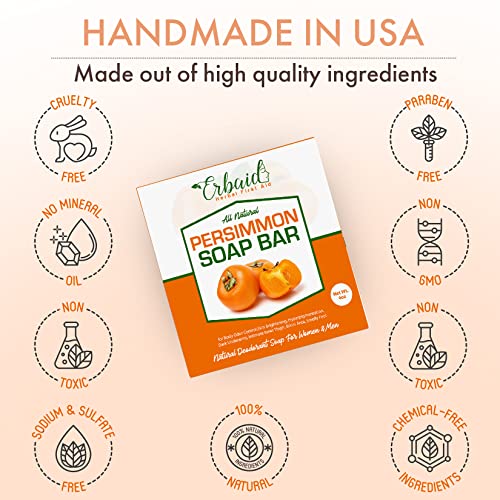 Persimmon Soap Bar for Body Odor Control – Purifying Deodorizing Body Wash with Japanese Persimmon & Green Tea Extract for Eliminating Nonenal Body Odor – Deodorant Soap Great for Skin Brightening