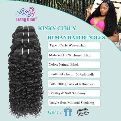 Liang Dian Curly Bundles Human Hair 16 16 18 18 Inch Kinkycurly Bundles Human Hair for Black Women 100% Unprocessed 12A Brazilian Virgin Hair Quick Weave Extensions Natural Black