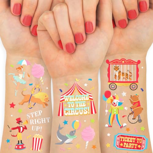 Circus Party Temporary Tattoos - 42 Gold & Silver Foil