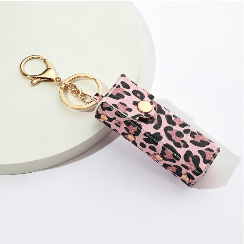 Leopard Print Lipstick Holder Keychain - 3 Pack PU Leather