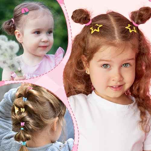 Toddler Hair Accessories for Girls, Colorful Elastic Hair Ties Set with Hair Clips, Funtopia 1246pcs Hair Rubber Bands with Cotton Baby Hair Ties, Mini Hair Clips, Hair Tail Tools for Kids