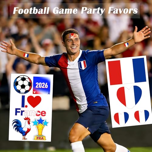 French Flag Temporary Tattoos - 10 Sheets, 45 Pcs