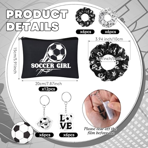 Baderke 72 Pcs Soccer Accessories Gifts Include 12 Make up Bags 12 Mirrors 12 Acrylic Keychains 12 Bracelet 12 Scrunchies 12 Hair Ties Team Gifts for Soccer Party Favor (Classic)