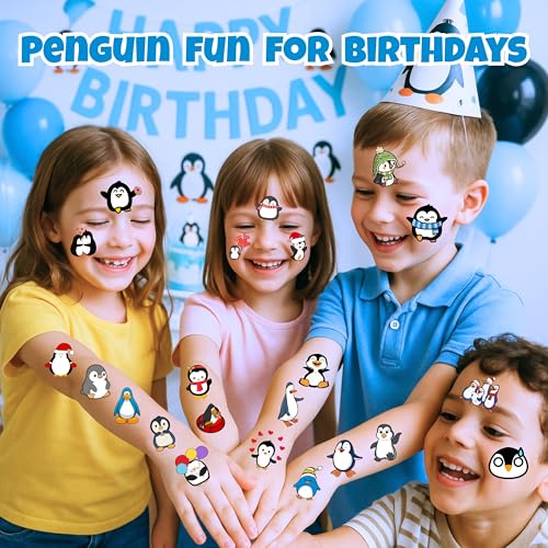 96 Penguin Temporary Tattoos for Kids - Pre-Cut No Scissors