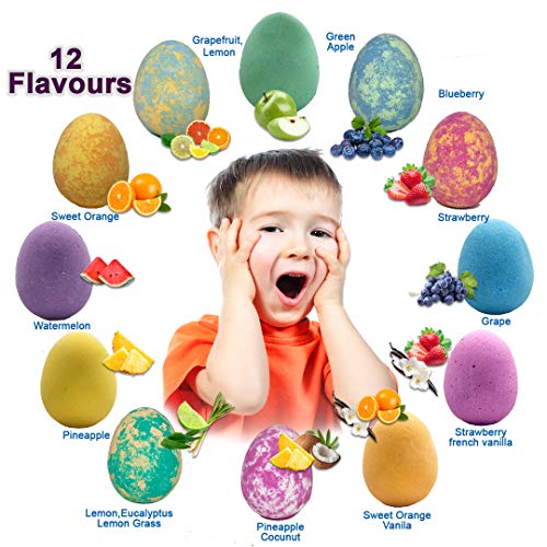 Kids Bath Bombs with Dragon Egg Toys - 12 Colorful Fizzies