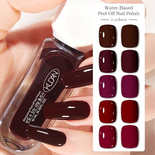 5-Piece Quick Dry Nude Nail Polish Set - Deep Red & Purple Shades