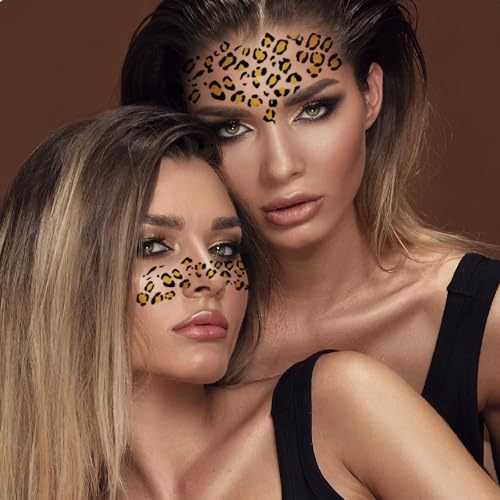 Leopard Print Gold Temporary Tattoos - Waterproof Face Stickers