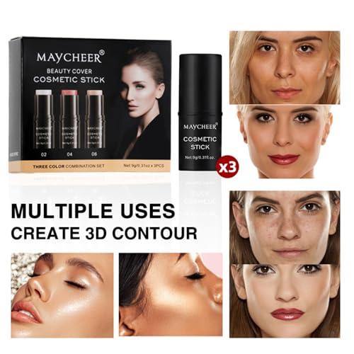 Cream Contour Stick Set - 3 Shades Blush Bronzer Highlighter