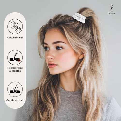 8Pcs Silk Scrunchies Hair Ties for Women & Girls, Mulberry Silk Scrunchies No-Damage Thin Satin Ponytail Holders for Hair Care