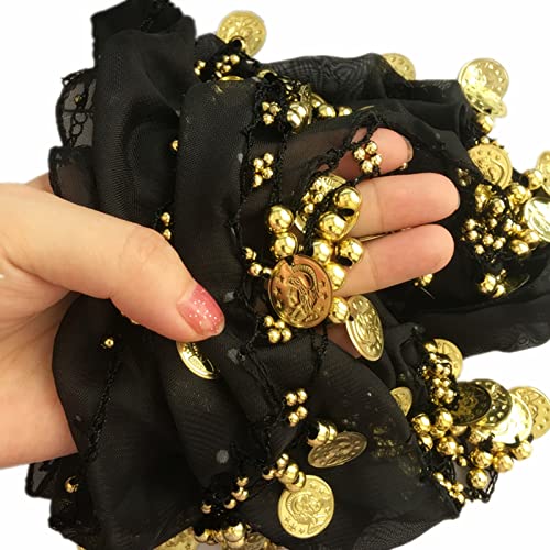 Gold Coin Belly Dance Hip Scarf Belt – 128 Coins Black