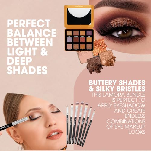 Lamora Bronze Smokey Eyeshadow Palette with Eyeshadow Brush Set (Black)