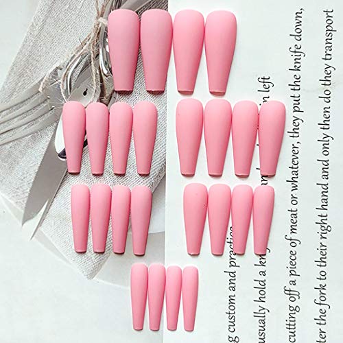 Gangel Pink Matte Press on Nails Coffin Long False Nails Full Cover Artificial Fake Nails Ballerina Acrylic Fake Nail Daily Wear Party Gifts for Women and Girls 24Pcs (PINK)