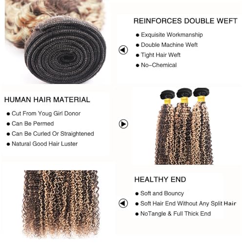 P4613 Curly Hair Bundles 24-28" Ombre Brown Blonde 3pc