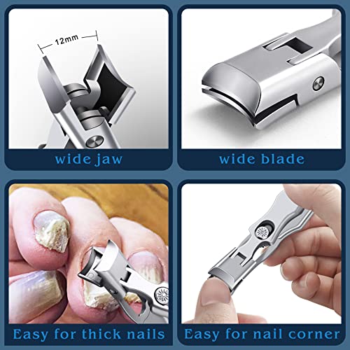 Nail Clippers for Men Thick Nails, Large Heavy Duty Toenail Clippers for Seniors Thick Toenails with Wide Jaw Opening, Anti Splash Fingernail Clipper Nail Cutter with Catcher Long Handle