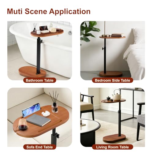 Bamboo Bathtub Caddy Tray, 360° Swivel Height Adjustable Bath Organizer