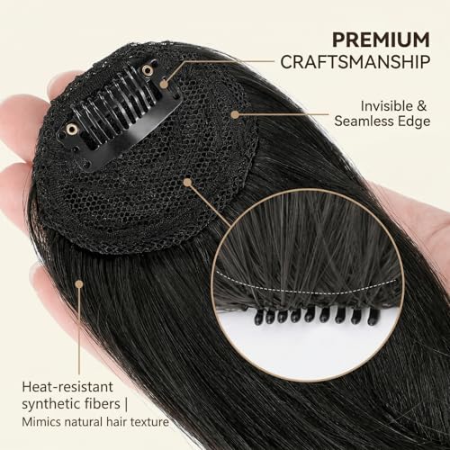 French Bangs Clip-In Hair Piece with Temples Jet Black