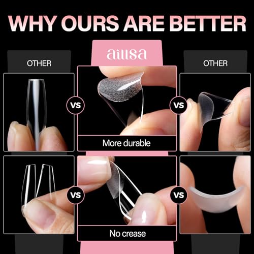 AILLSA 450pcs Medium Almond Soft Gel Nail Tips – 15 Sizes, Half Matte, DIY Manicure