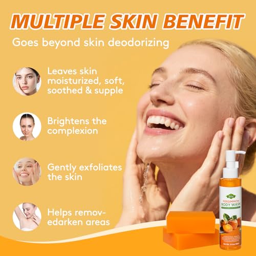 RYH 2 PCS Persimmon Soap Bar and Persimmon Body Wash for Body Odor Control, Natural Deodorant Soap for Old People Smell, Remove Body Odor Shower Gel, Persimmon Bath Soap for Women & Men