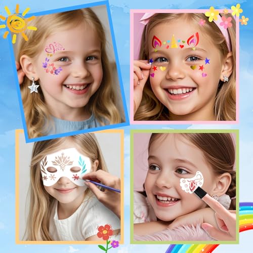 Face Paint Stencil Kit - 58 Piece Set with Brushes & Gems