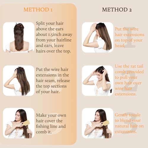 DOORES 12 Inch Wire Hair Extensions - 70g Remy Human Hair, Dark Brown to Chestnut Brown