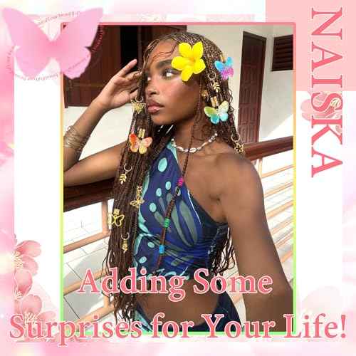 NAISKA 30Pcs Colorful Butterfly Charm for Braid Clips Gold Hair Jewelry Loc Dreadlock Accessories Flower Braid Charms Hair Cuffs Coils Rings Loc Jewelry Gifts for Women and Teen Girls