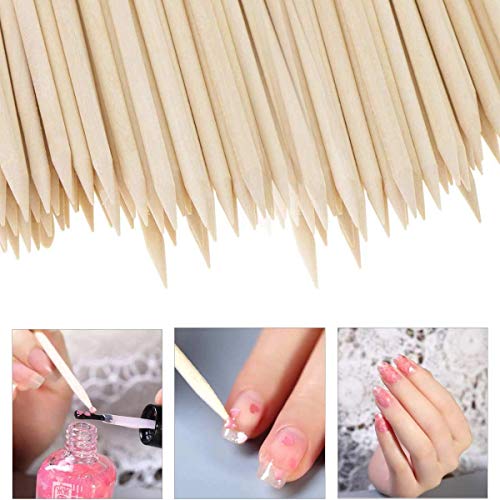 BTYMS 300-Pack Orange Wood Cuticle Sticks - 4.5 Inch Double-Ended Nail Pushers