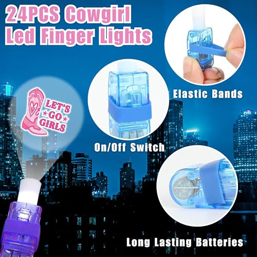 72-Piece Cowgirl Party Favors Set | LED Finger Lights & Glow Tattoos