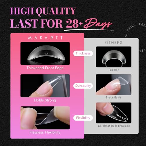 Makartt Almondetto Nail Tips - 240PCS Clear Medium Full Cover