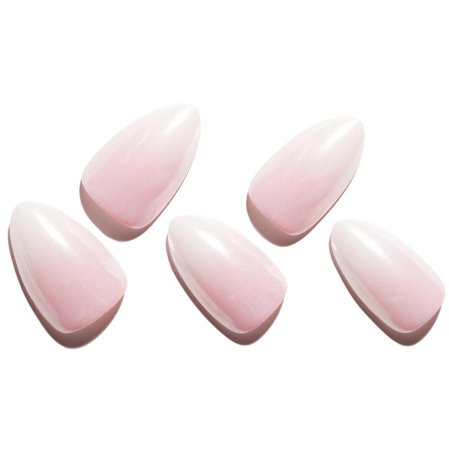 GLAMERMAID Chrome Crush Press On Nails Short Almond - Pink Ombre Handmade Soft Gel Fake Nails Medium Oval, White Glitter Natural Glazed Donut False Nail, Pearl Mermaid Matal Glue on Nail Kit for Women