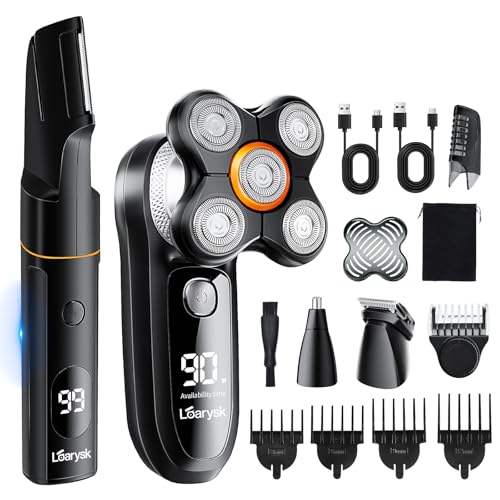 Head Shavers Bald Men& Manscape Body Hair Trimmer Kit,Waterproof Head Shaver for Bald Men with Body Hair Trimmer for Groin/Pubic/Balls, USB-C Rechargeable with LED Display