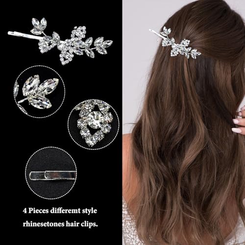 Rhinestone Bridal Hair Clips - 4 Piece Pearl Wedding Set