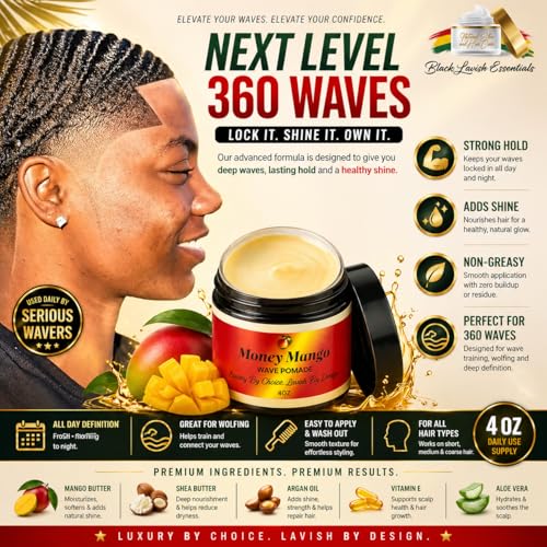 Black Lavish Essentials Money Mango 4oz Wave Pomade for Deep 360 Waves, Strong Hold & Shine
