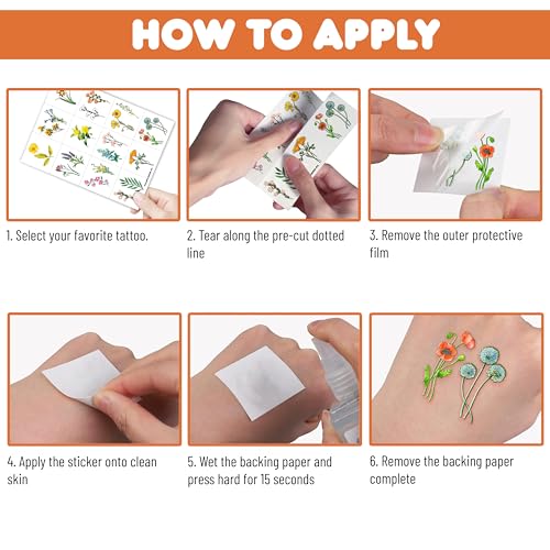 96 Pre-Cut Wildflower Temporary Tattoos - Party Favors