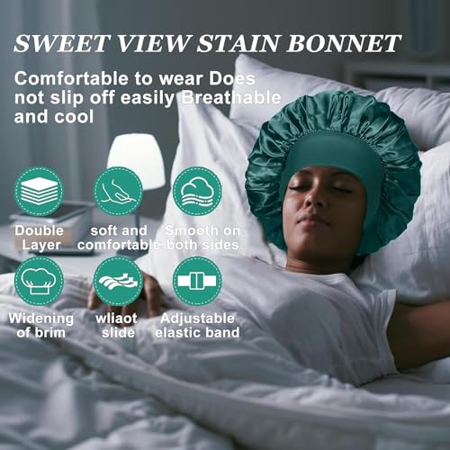 4 Pc Silk Satin Bonnets - Elastic Wide Band Hair Wrap for Curly Hair