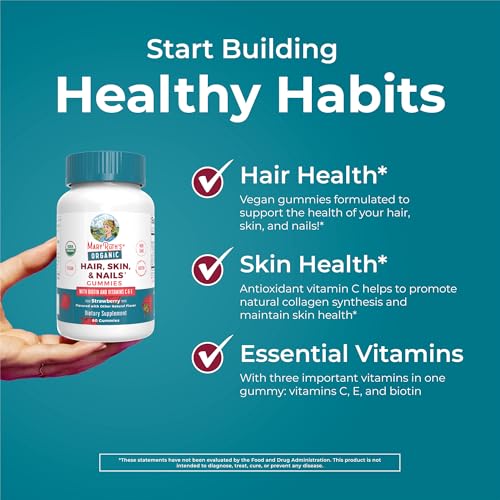 MaryRuth's Hair Skin and Nail Vitamins | USDA Organic | 2500 mcg Biotin Gummies with Vitamin C & Vitamin E | Hair Growth Vitamins | Skin Care | Nail Growth | Ages 14+ | 60 Count