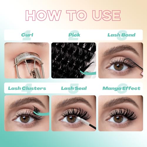 GEMERRY Lash Clusters Kit 100D Long 12-21mm with Spikes Cluster Eyelash Extensions Kit DIY Wispy Natural Lash Clusters with Lash Bond and Seal Spiky Individual Lashes Eyelashes