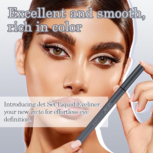 Jet Set Liquid Eyeliner Pen ? Waterproof, Smudge-Proof, Quick-Dry Precision Brush Tip for Smooth Cat Eye & Winged Liner ? Long-Lasting (True Black, 0.07 oz/2 ml £¨pack of 1£©)