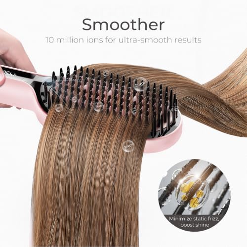 TYMO Pink Hair Straightener Brush 2.4 Inch Ionic Ceramic Flat Iron for Women