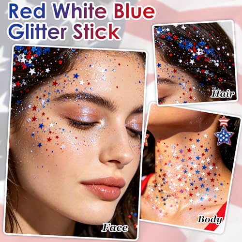 DAGEDA Red White Blue Glitter Stick for 4th of July Festivities