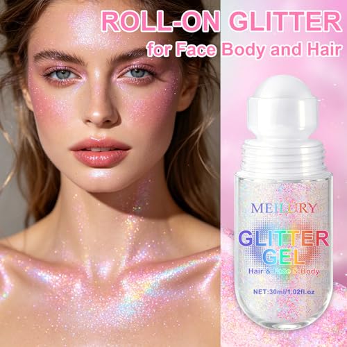 Holographic Roll-On Body Glitter Gel for Face, Hair & Body - 2PCS