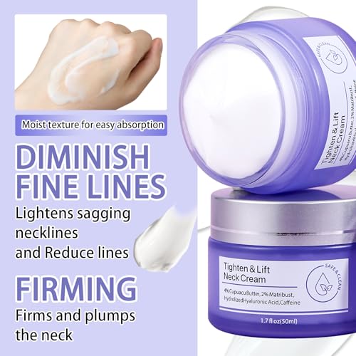 2PCS Neck Firming Cream and Neck Mask Set,Non-greasy Tighten Lift Firming Face Cream Skincare Moisturizer, 3 Pieces Deep Moisturizing Masks for Tightening, All Skin Type, 5 Pack