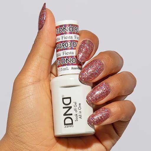 DND Gel Polish Set, Glitter Collection, UV Gel Polish and Air Dry Nail Lacquer, Matching Chip-Free Polish Duo, 903 Fiesta, 0.5 Fl Oz